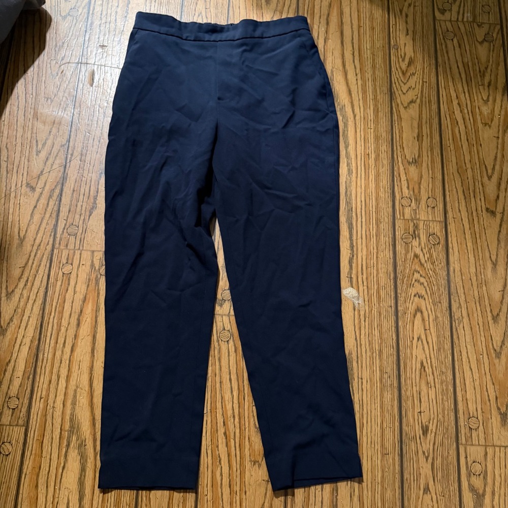Banana Republic Tapered Ankle Dress Pants 10 Navy Blue Elastic Back Workwear